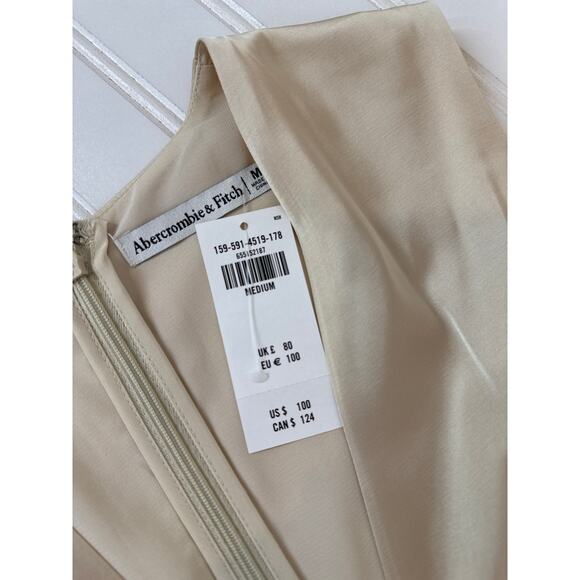 NWT Abercrombie and Fitch Pleated Mini Dress Gold Plunged Party Flared Size M - Picture 6 of 6